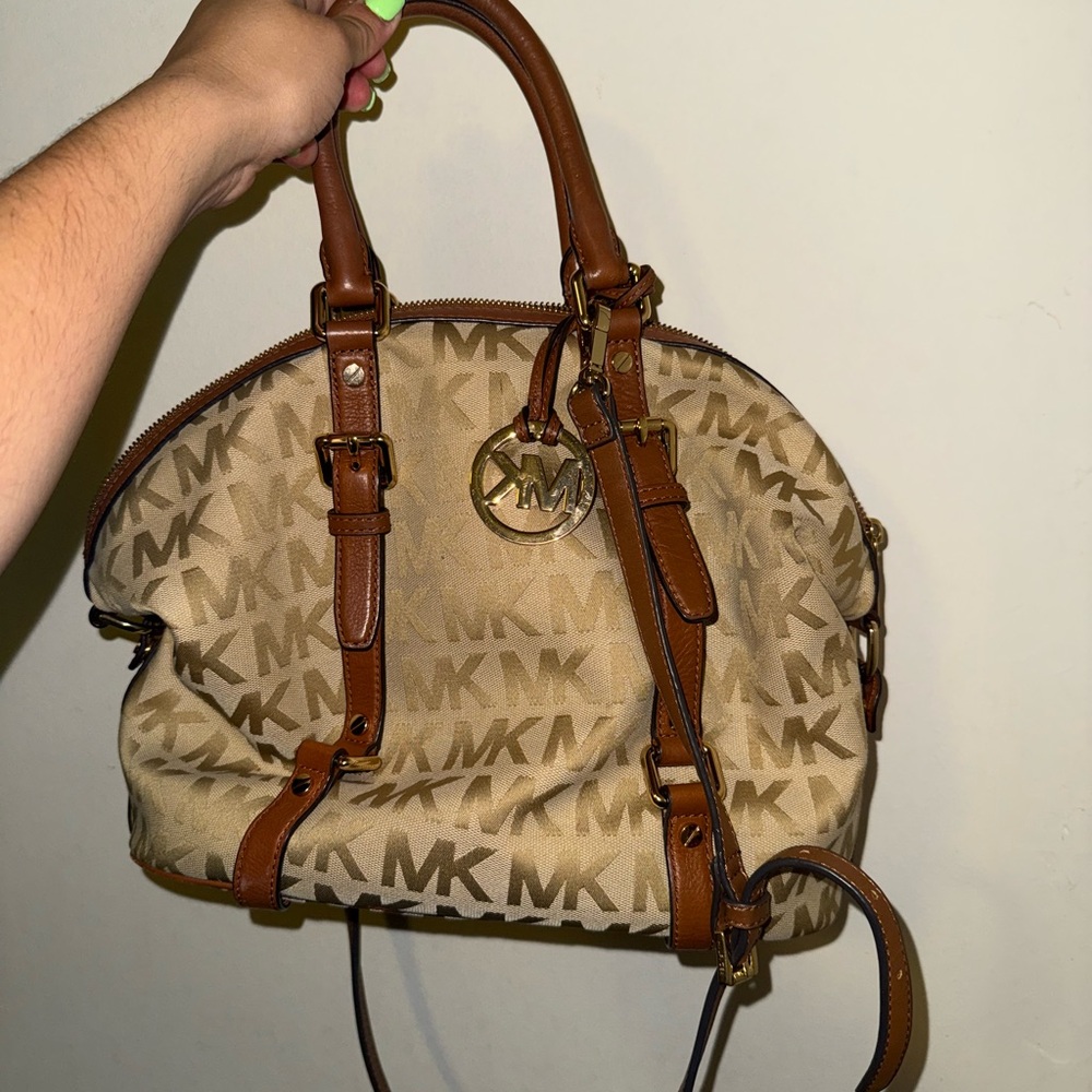 Michael Kors Tan and Brown Logo Satchel